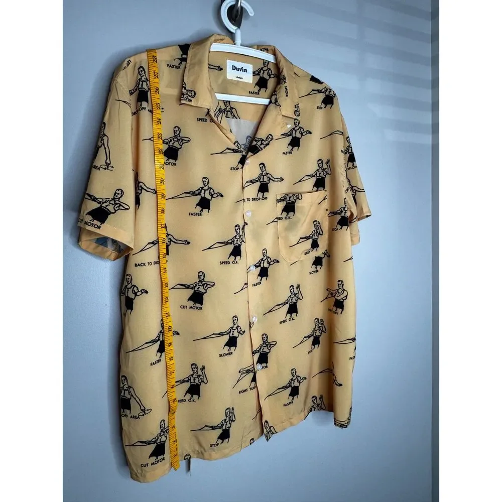 Duvin Yellow Graphic Hawaiian Ski Wakeboard Shirt Medium Retro Vacation Print M - Picture 6 of 7